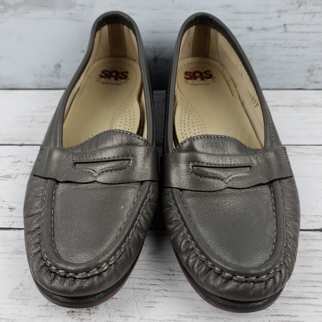 391git Sas Wink Pewter Slip On Penny Loafers 7 Vintage